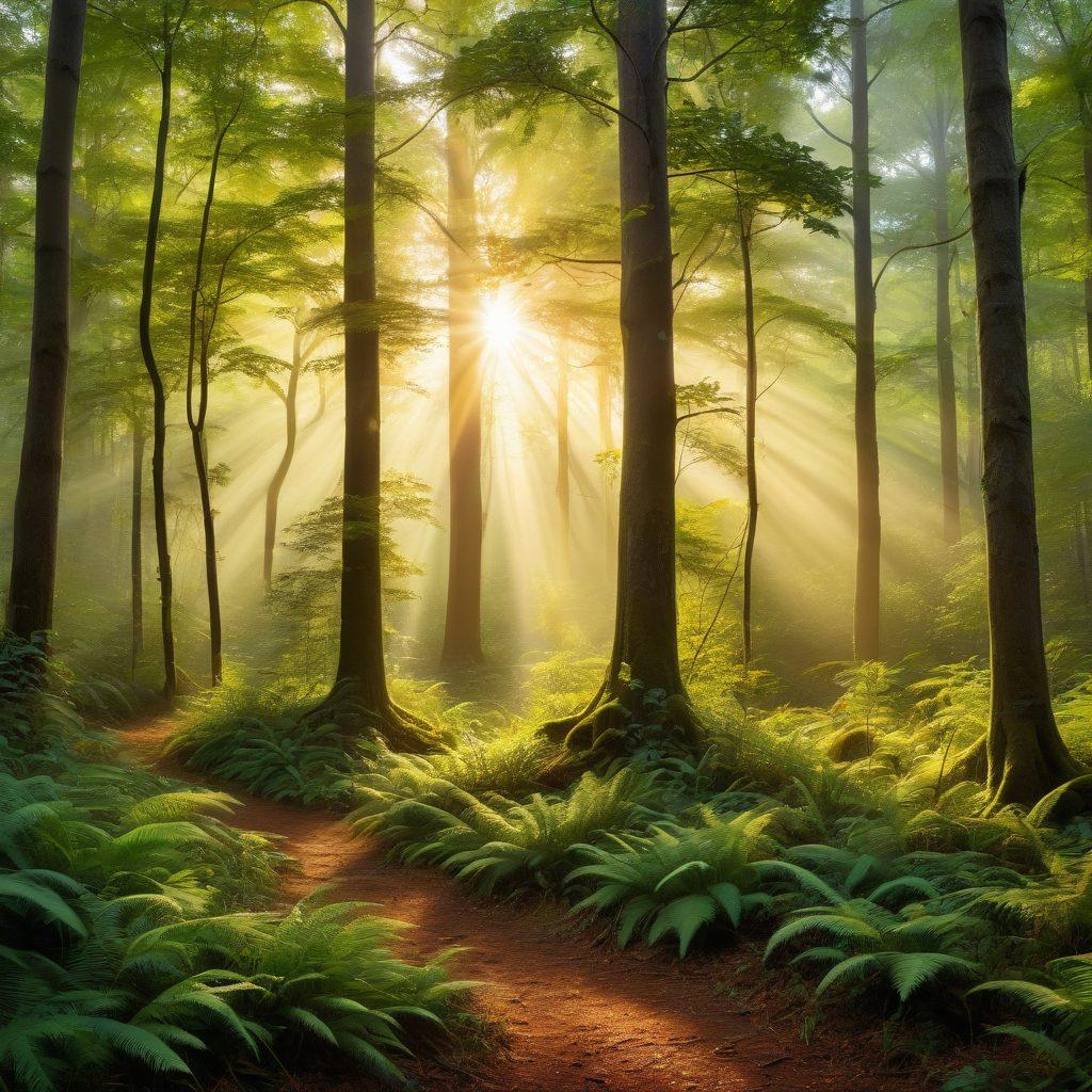 A serene forest landscape showcasing diverse tree species, with signs illustrating their classifications for educational purposes. Include vibrant wildlife and plants to symbolize biodiversity. Add elements like a diverse group of people engaging in sustainable practices, such as planting trees. The sunlight filters through the leaves, creating a warm and inviting atmosphere. vibrant colors. super-realistic. natural setting.